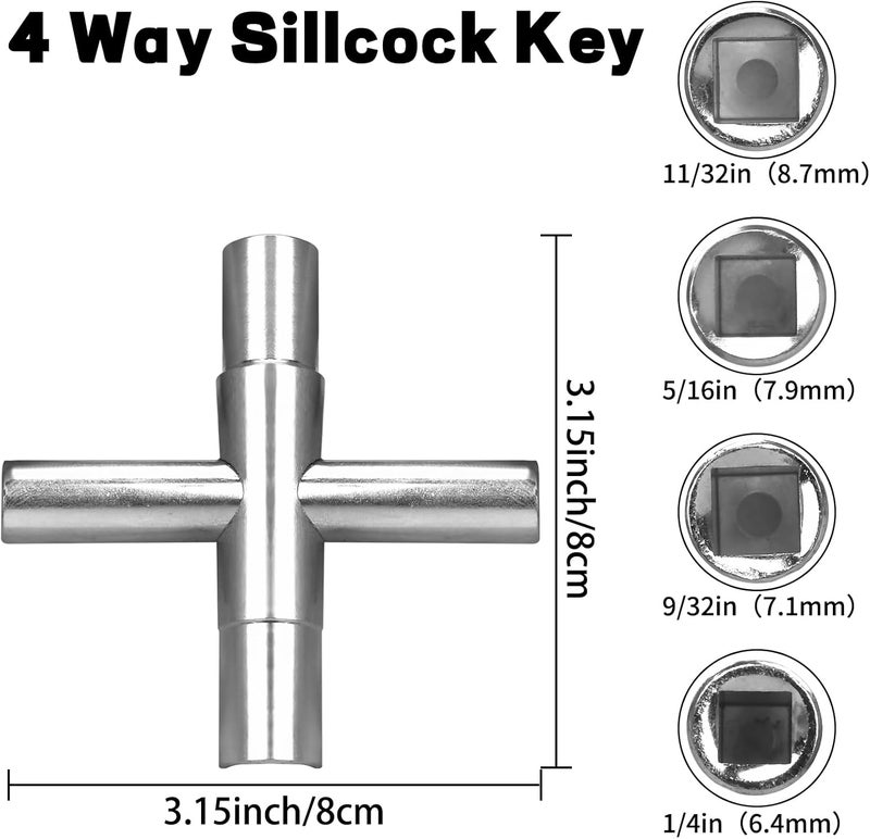 Comfylichi 3 Pcs 4 Way Sillcock Key Set 1/4", 9/32", 5/16", 11/32 Steel Sillcock Water Key Hose Bib Key for Valve Faucet Cabinet Opening Key and Spigots - Image 3